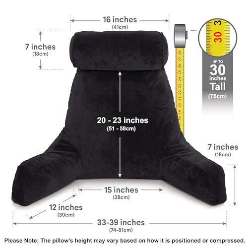 Image of Husband Pillow XXL The Original for Adults - 30 inch Tall Backrest for Sitting Up in Bed - Firm Support Reading & Bed Rest Pillows for Adults, Neck Roll, Removable Cover - TV - Black
