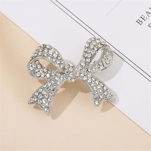 Image of Rhinestone Crystal Bow Brooch Pin for Women Dainty Elegant Bow Lapel Pin Party Engagement Wedding Jewelry Gift