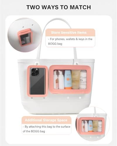 Image of Clear Insert Bag for Bogg Bag Accessories - 2 Packs Leather Zipper Insert Pouch for Bogg Tote Travel Makeup Clean Toiletry Handbag Organizer Cosmetic Divider Storage Inner Pouch (Light Pink)