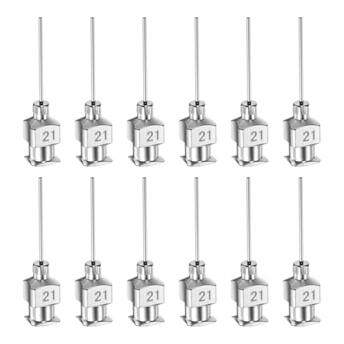 sourcing map 12pcs 21Gauge Stainless Steel Dispensing Needles, 1/2" All Metal Glue Needle Tube Blunt Tips Luer Lock for Thick Liquids, Ink, Glue, Lab Use
