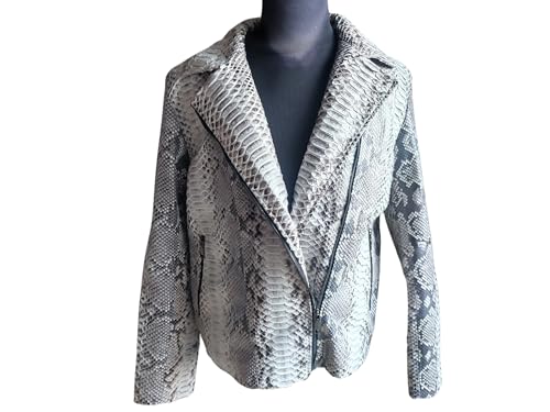 Genuine Python Snakeskin Leather Motorcycle Jacket - Natural Gray Color4