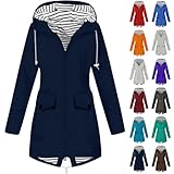 Rkwins Rain Jacket Women Striped Lined Rain Jacket Lightweight Zip Up Rain Jacket Mid Length Windbreaker Plus Size Raincoat