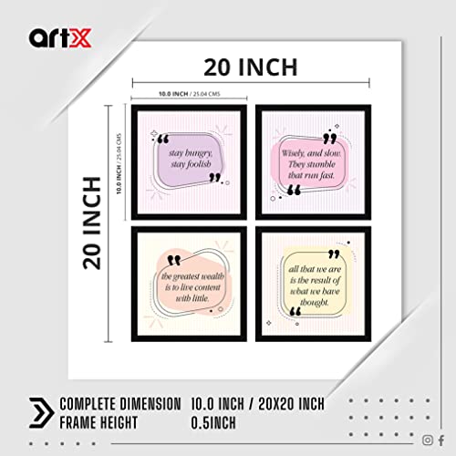 Image of ArtX Paper Motivational Quotes Stay Hungry Stay Foolish Wall Art Painting, For Home Office Decor 20 X 20 inches (Combined), 10.0 X 10.0 each, Multicolor Posters With Frame, Set of 4