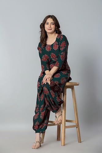 Image of rytras Women Pure Cotton Printed Straight Kurta Set with Palazzo Pants - Ethnic Wear