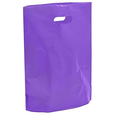 50 Purple Plastic Carrier Bags - 15" x 18" x 3" Large Coloured Bag - Reusable Retail Market Traders Fashion Colored Carriers Cover