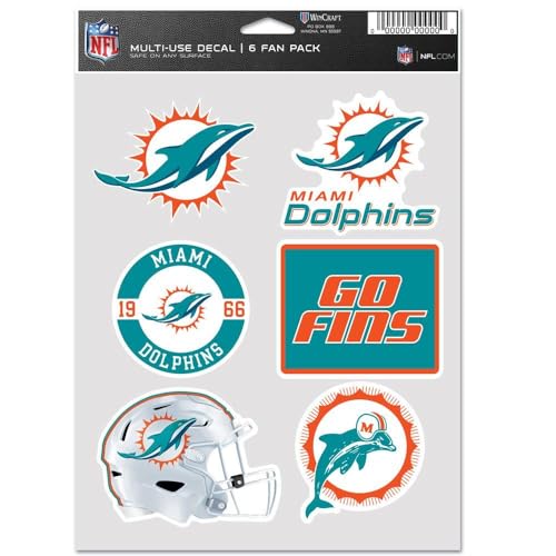 WinCraft NFL Sticker Multi-Use Set of 6 19 x 14 cm Miami Dolphins Einheitsgre