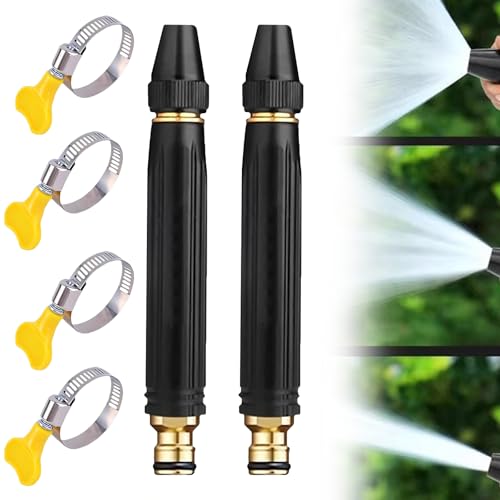 High Pressure Hose Nozzle High-Pressure Car Wash Sprinkler with Booster Nozzle & 2 Pipe Clamps 3 Spray Modes High Pressure Water Gun for Car Cleaning Patio Garden Yard (2PCS)