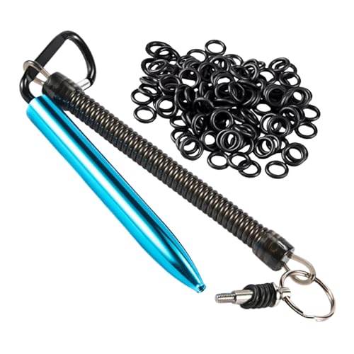 Yiju Fishing Rig Tool with Keychain and 100 O Rings for Wacky Worm Setup, Lake Blue