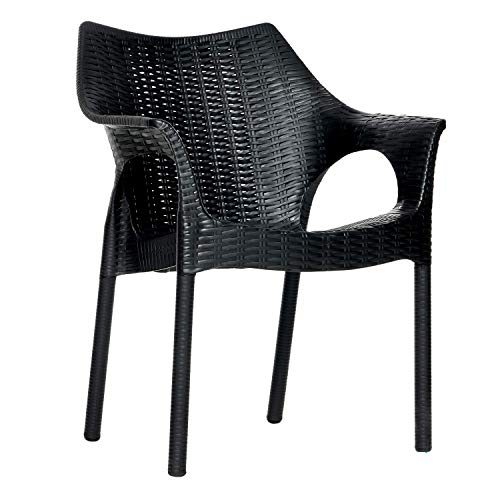 Image of Supreme Cambridge Heavy Plastic Chair for Indoor and Outdoor Use (Color: Black, Set of 2 Chairs)
