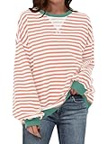 ANRABESS Women Striped Oversized Sweatshirt Crewneck Long Sleeve Shirts Hoodies 2025 Summer Fashion Pullover Top Y2K Outfits Orange White Small