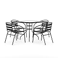 Flash Furniture 5-Piece Patio Dining Set with 31.5" Square Glass Metal Table and 4 Stackable Slat Back Chairs, Indoor/Outdoor Bistro Table and Chairs Set, Black