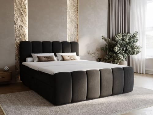 GRAINGOLD Cloud Bett 200x200, Boxspringbett mit Bettkasten, Polsterbett mit Bonell-Matratze, Samt Stoff, mit Topper, mit Kopfteil (Schwarz, 200x200) GRAINGOLD Cloud Bett 200x200, Boxspringbett mit Bettkasten, Polsterbett mit Bonell-Matratze, Samt Stoff, mit Topper, mit Kopfteil (Schwarz, 200x200)