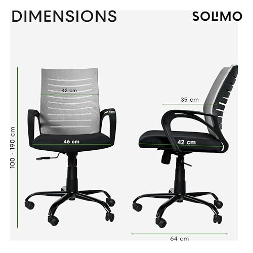 Image of Amazon Brand - Solimo Worklo Mid Back Office Chair for Work from Home | Study | Revolving | Computer (Heavy Duty Powder Coated Metal Base, Stylish Grey Mesh)