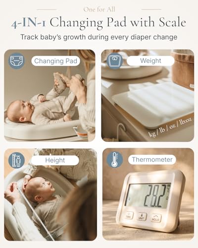 Image of Cuddobaby 4-in-1 Changing Pad | Baby Scale | Height | Room Temp - Vanilla | Weight & Height Growth Monitoring, Integrated Tape, Wipe Clean Cover, for Newborn, Toddler & Adult - Table, Dresser, Bed