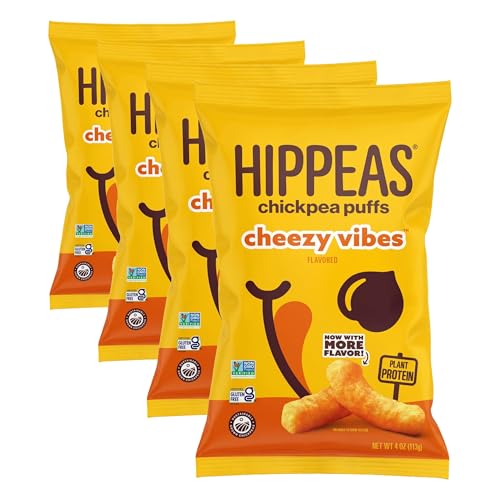Image of Hippeas Chickpea Puffs, Nacho Vibes, 4 Ounce (Pack of 4), 4g Protein, 3g Fiber, Vegan, Gluten-Free, Crunchy, Plant Protein Snacks