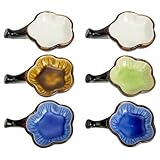 Lurrose 6 Stück Keramik Tintenpinsel Untersetzer mit Tintenwasserschale Abgerundete Ecken Farbige Glasur Multifunktional für Chinesische Kalligrafie und Pinselreinigung Zufällige Farbe