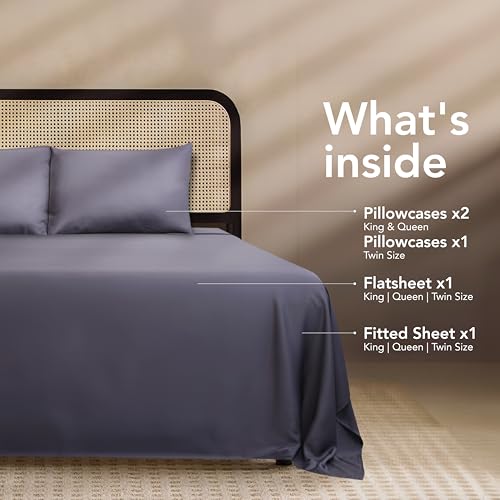 Image of EPITEX Solid 4 Piece Queen Sheet Set - Viscose Derived from Bamboo, 1400 Thread Count, Breathable and Cooling Bed Sheets Set, Luxurious Silky Bedding for Hot Sleeper, Deep Pocket Up to 16'', Charcoal