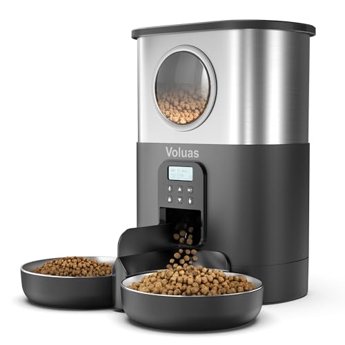 VOLUAS Automatic Cat Feeders for Two Cats,Stainless Steel 5L Pet Feeder for Cats and Dogs Timed Cat Feeder Pet Dry Food Dispenser, Silver Black - image 8