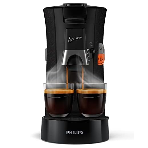 Philips Domestic Appliances Senseo Select Eco Machine à dosettes à café – Choix de la force du café Plus Fonction Memo en plastique recyclé, 1450 W, Noir/Moucheté (CSA240/20)