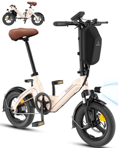 Bodywel T16PRO Mini E Bike 14 Zoll faltbar Elektrofahrrad 250W 36V/10AH Akku mit APP Funk für Herren Damen,Reichweite Max 45 km (Mandel)