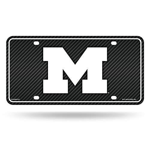 Rico Industries NCAA Michigan Wolverines Carbon Fiber Metal Auto Tag 8.5 x 11 - Great for Truck/Car/SUV