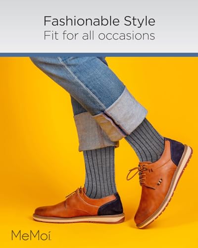 MeMoi Men's Rib Knit Luxuriously Soft Cashmere Crew Socks Dark Gray Heather 10-134