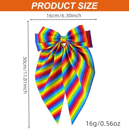 Pinzas para el cabello con lazo arcoíris para el Día del Orgullo Gay, lazo grande de raso con cola larga, diseño multicolor, gran lazo para mujeres, desfile y fiesta del mes del orgullo miniatura 2