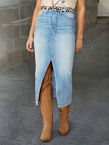 Flamingals Straight High Rise Vintage Zipped up Wash Split Thigh Midi Denim Skirt Without Belt3