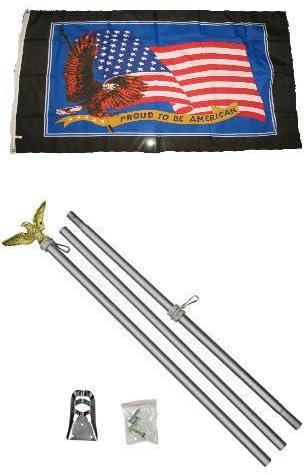 3x5 Proud To Be American USA Eagle Flag Aluminum Pole Kit Set - Party Decorations Supplies For Parades - Prime Outside, Garden, Men Cave Decor Flag