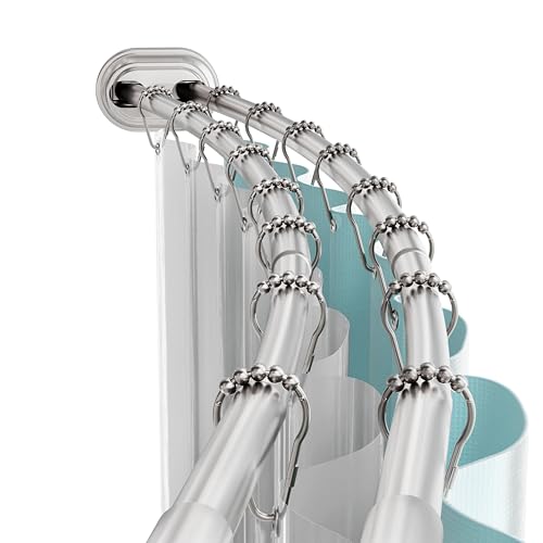 Zenna Home Rustproof Double Curved Shower Curtain Rod, No Drill Adjustable Curved Tension Shower Curtain Rod for Bathroom, Easy Install, Rounded for Extra Room, 50 to 72 Inches, Satin Nickel