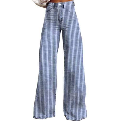 Women Y2k Striped Bell Bottom Jeans High Rise Boyfriend Denim Pants Retro Wide Leg Stretchy Bootcut Flare Jeans