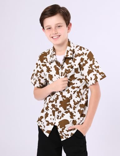 Image of COSLAND Boys' Animal Print Hawaiian Shirt Kids' Novelty Button Down Shirt, X-Small-Large