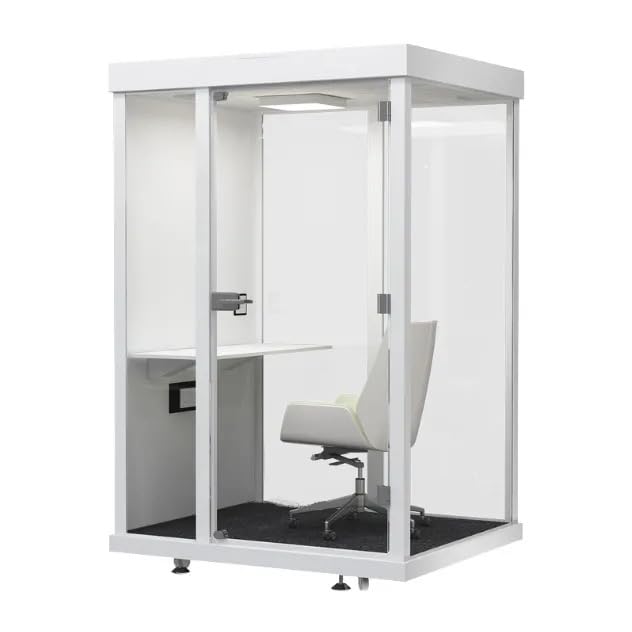Soundproof Office Pod, 3-Sided Glass Design, Portable Private Workspace with LED Light, Fans, USB Port, White
