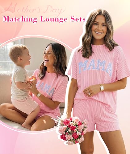 Image of MARZXIN Women 2 Piece Shorts Set 2026 Casual Summer Cruise Outfits Ribbed Loose Short Sleeve Pocket Matching Lounge Sets