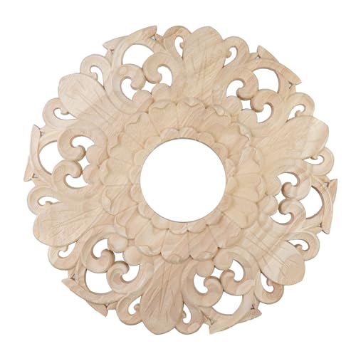 Semetall Ceiling Medallion,12"OD x3 1/4"ID Carved Wood Ceiling Medallion,Rubber Wood-Style