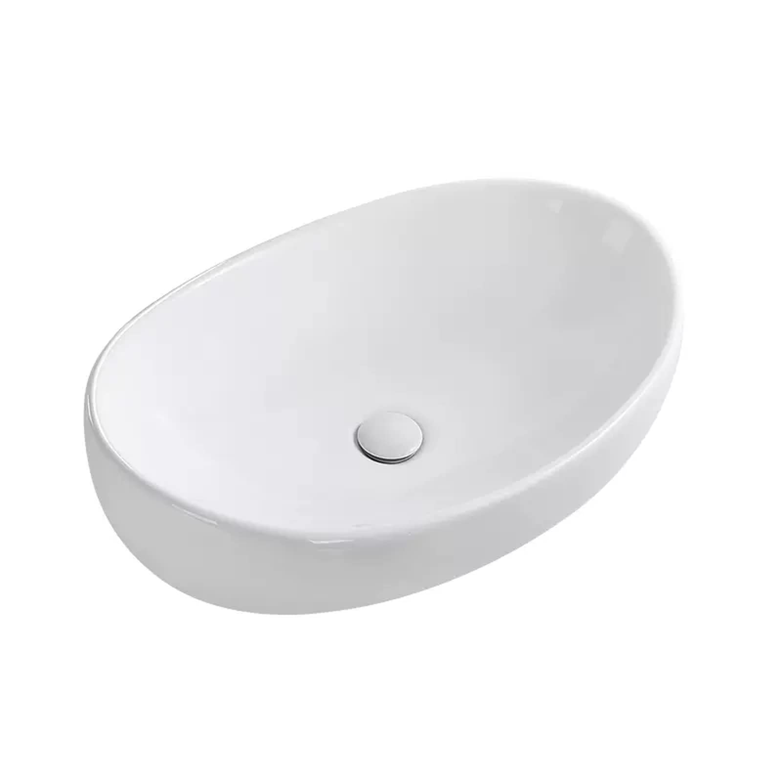 Sjdopulse White Pedestal Wash Basin Pedestal Basin Oval Bathroom Sink Floor Standing Porcelain Ceramic Washbasin 25.5" X 17.3" With Retractable Waste Installation Above Counter Top