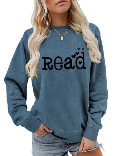 Sweatshirt for Women, Read Sweatshirt Book Lovers and Readers Cute Pinted Long Sleeve Crewneck Pullover2