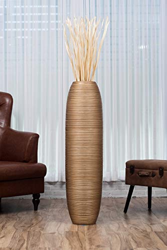 Image of LEEWADEE Large Floor Vase - Handmade Flower Holder Made of Wood, Sophisticated Vessel for Decorative Branches and Dried Flowers, 43 inches, Golden