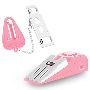Hotel Door Lock & Door Stop Alarm,Dual Protection Security Devices Pocket Door Stopper Self Defensey Tools for Hotel Travel Home Apartment House, Pink/Pink