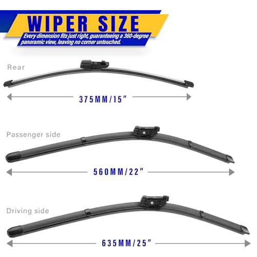 Image of 3 wipers Replacement for 2018-2021 2022 2023 2024 2025 Volkswagen Vw Tiguan, Windshield Wiper Blades Original Equipment Replacement - 25 inch /22 inch /15 inch (Set of 3) Top Lock