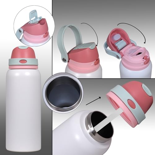 Image of FreeSip Gym Water Bottle with Straw & Chug Lid - Leak Proof Push Button Opening, BPA Free, Large Capacity Sports Bottle with Carry Handle (Off-White 33 OZ, 1000 ml)