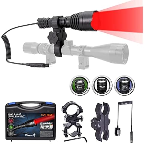 Odepro KL41Plus Hunting Flashlight Kit with Red Green IR850 White Interchangeable Modules, Long Range Scope Mount Predator Light with Remote Pressure Switch for Coyote Hog Varmint Night Hunt Cover