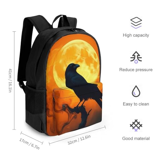 Backpack, Men Women Full Moon Black Goth Gothic Crow Raven Casual Lightweight Daypack for Sports, Travel, Cute Reusable Shoulder Bag for Daily Use2