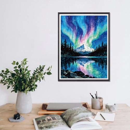 Puzzle de madera de 300 piezas para adultos con piezas de formas únicas en tema Aurora Pine Forest miniatura 5