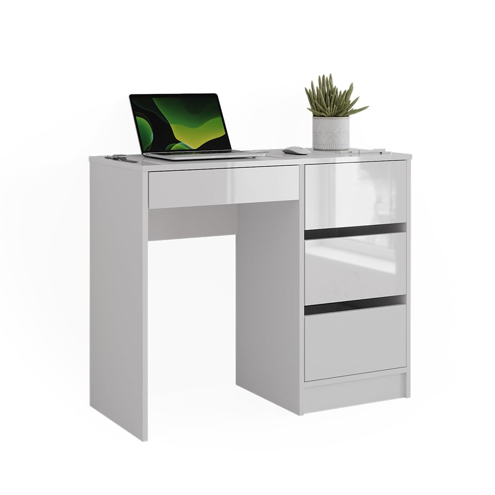Vicco Bureau Sherry, Blanc Haute Brillance, 90x40cm | avec tiroirs, adapté à une utilisation peu encombrante dans les petits espaces de travail