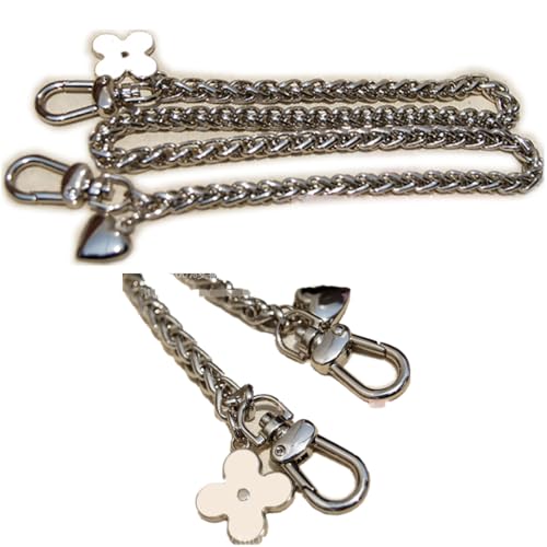 YOHAX Silver Chain Strap Replacement Crossbody Bag Handbag Purse Making Supplies With Clover and Peach Heart (23