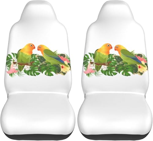 二匹のオカメインコ シートカバー 2枚 前席 防汚 カーシートカバー シートエプロン クッション 軽自動車 普通車 ブラック 運転席 助手席 座席 おしゃれ 車用 シート カバー プレゼント cc158
