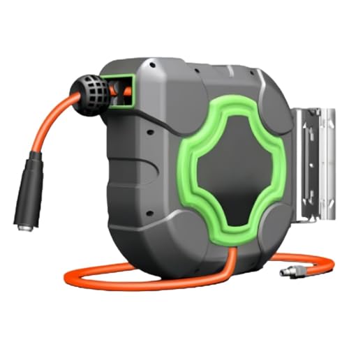 LumingLightガーデンホースリール、壁掛け式金属(家庭菜園用)、任意の長さのロック、自動伸縮パイプローラー、エアドラム、電動高圧水ドラム、車のメンテナンスライト、ホースリール空気圧工具PUチューブ、15メートル (エアドラム用 5x8 PUチューブ