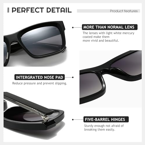 SUNGAIT Unisex Classic Rectangular Sunglasses UV400 Protection3