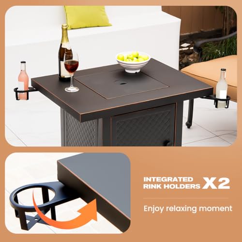32'' Propane Fire Pit,50000 BTU Gas Firepit Table with 2 Drink Holders, Lid & Lava Rock,Outdoor Fire Pit Table for Dining or Party,Propane Firepits for Outside,Patio,Yard - Image 6